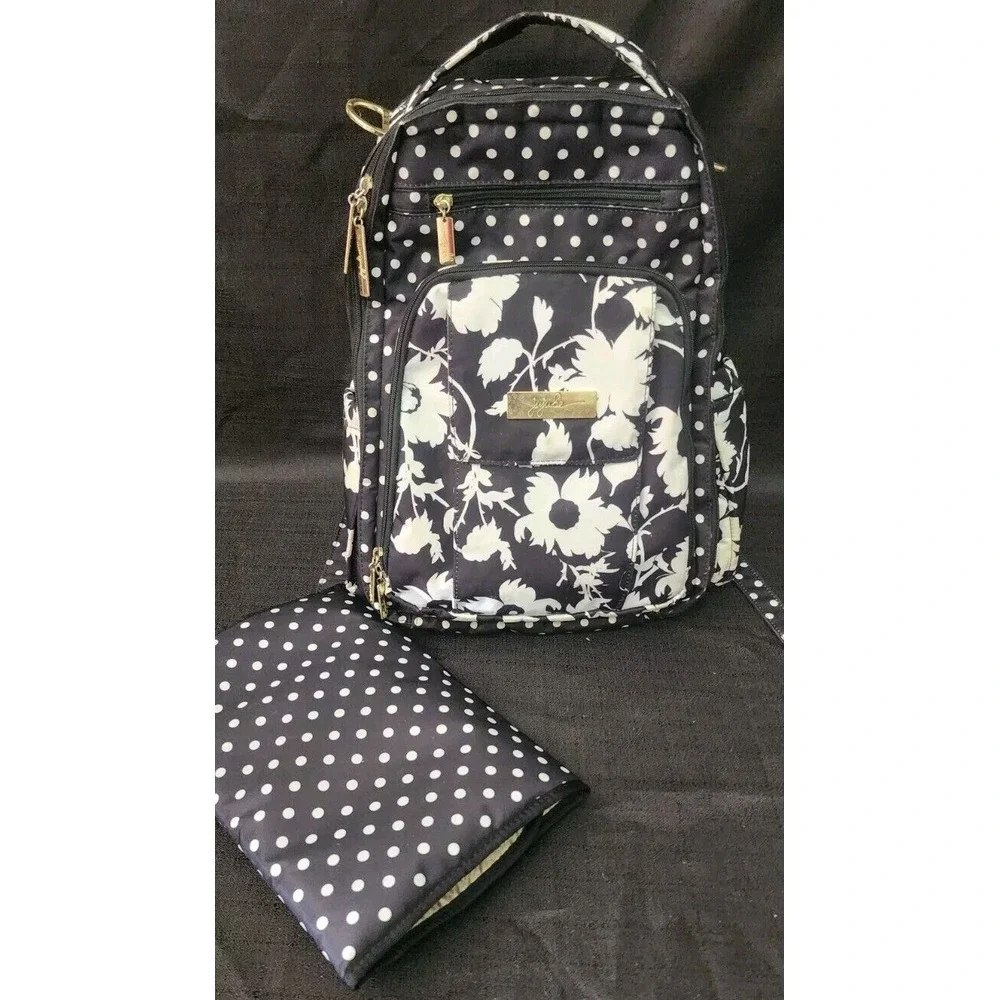 JuJuBe Be Right Back Diaper‎ Backpack, The Heiress Polkadot Black EUC